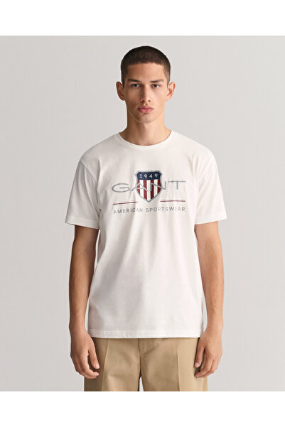 Gant Erkek Beyaz Regular Fit Bisiklet Yaka Logolu T-Shirt