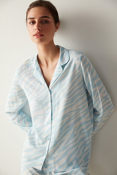 Penti Base Blue Zebra Shirt Trousers Pajama Set
