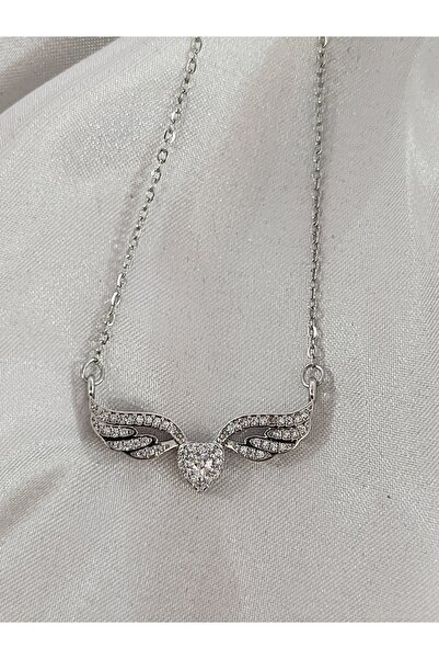 Aylish Bijuteri GÜMÜŞ KANAT MODEL TAŞLI ÇELİK KOLYE