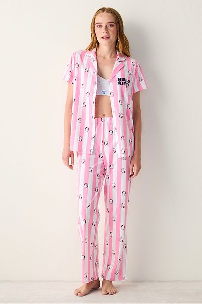Penti Set de pijamale din bumbac alb Sanrio Happy, cămașă și pantaloni
