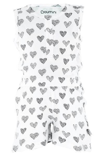 Boumini Sleeveless Elastic Waist Shorts Jumpsuit Salopet Hearts White