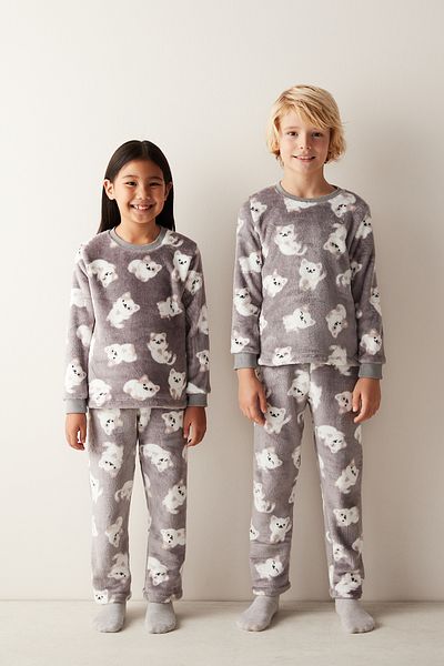 Penti Unisex Kids Cat Printed Gray Pajama Set