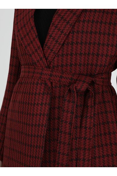 Refka Plaid Patterned Jacket - Claret Red Black - Woman