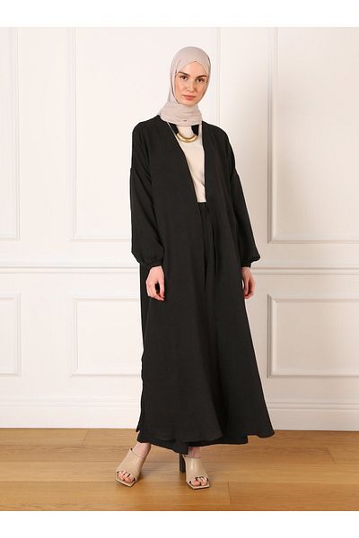 Refka Black Aerobin Ferace and Trousers Set - With Tie Detail