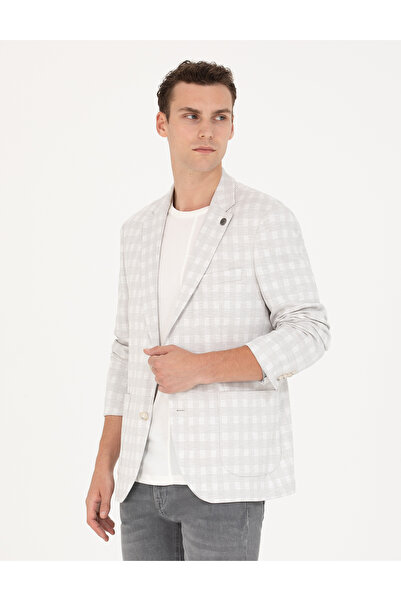 Pierre Cardin Açık Gri Pamuk Karışımlı Slim Fit Ekose Ceket 50267015-VR001