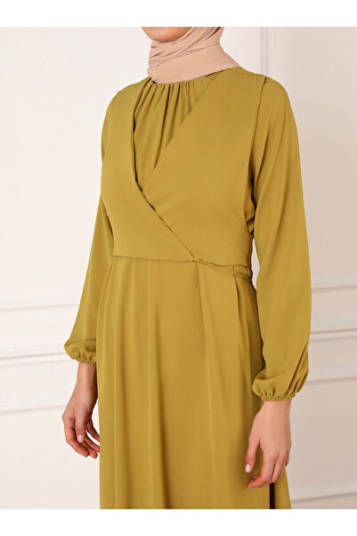 Refka Bolero Detailed Hijab Dress - Oil Green - Refka