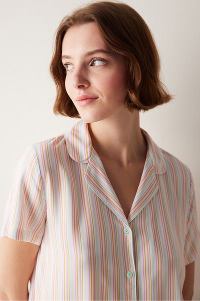 Penti Base Striped Shirt Shorts Pajama Set
