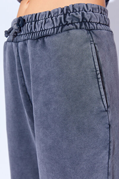 EDITION WOMAN Anthracite Washed Washed Faded Effect Χοντρό τρίκλωνο Palazzo Cut Γυναικείο Pantalon EK 100810056