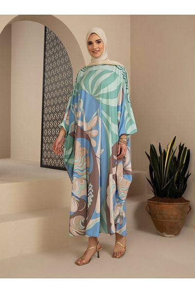 Refka Ethnic Patterned Satin Ferace - Blue - Refka Woman