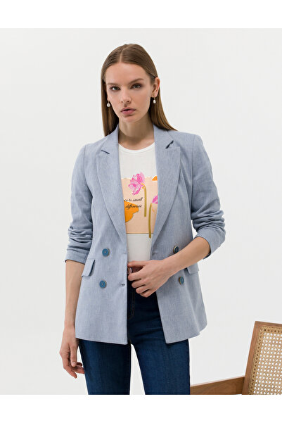 Pierre Cardin Mavi Keten Karışımlı Kruvaze Ceket 50269143-VR036