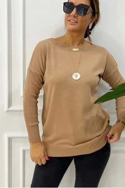 Bİ.GİYSEN Women's Mink Crew Neck Side Pocket Knitwear Blouse