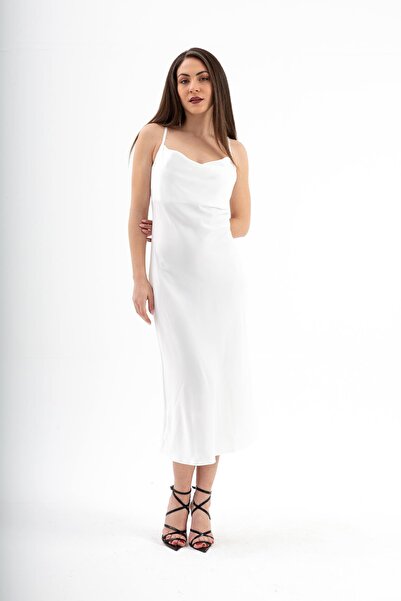 VAPUR TEKSTİL Ecru Satin Dress - Adjustable Straps