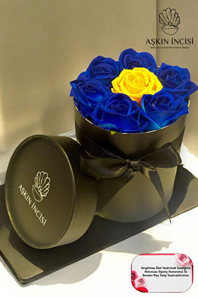 CAPSULE Sevgiliye Özel Hediye Gül Kutu Mavi Sarı Hediyelik Çiçek Doğum Günü Sepeti Kız Arkadaşa Eşe Sevgili