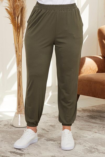 RMG Modal Large Size Khaki Trousers with Elastic Legs and Waist