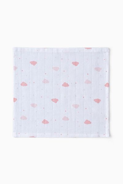 Uygun Bebe 3-Piece Muslin Baby Mouth Diapers Cloud Patterned Pink 25x25 cm