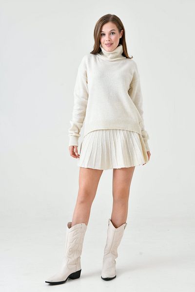 barış sülün lovebox Turtleneck Oversize Knitwear Sweater and Mini Beige Skirt - 9903