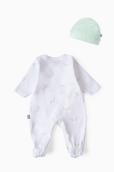 Boumini Green Baby Romper and Hat Set - with Booties