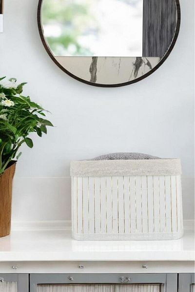 Digithome 20 cm Medium Size Bamboo Storage Box - Multi-Purpose Organizer, White - Cl-6010-4 C1-
