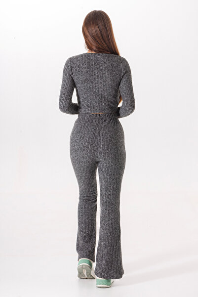 Wild Flower Antaracid Long Sleeve Round Neck High Waist Front Twist Bottom Top Suit