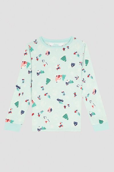 Penti Set de pijamale termice unisex verde deschis pentru copii cu tematică de iarnă