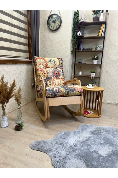 Asedia Kontes Naturel Çiçekli Dolgu Minderli Sallanan Sandalye Dinlenme Koltu...