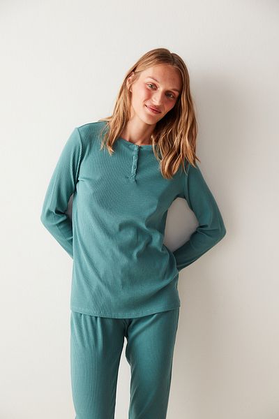 Penti Σετ πιτζάμες με λεπτομέρεια παντελονιού Relax Green Rib