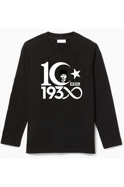 Efendioğlu Design Children's Long-Sleeved 10Th-Century Moon-Star Ataturk and Signature Printed Cotton T-Shirt