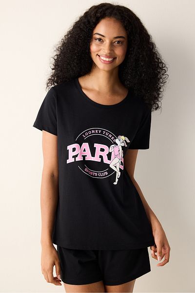 Penti Black Pajama Set with Cotton Paris Shorts