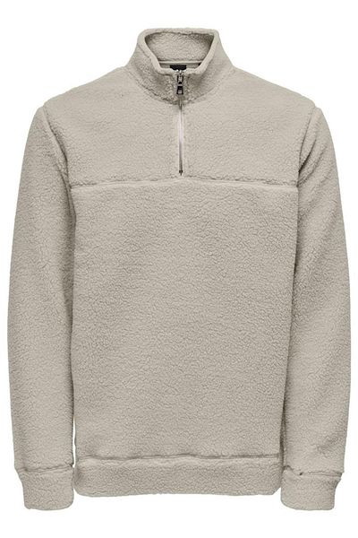 Only & Sons Men's Stand Collar Cream Sweatsırt 1/4 Zip Style