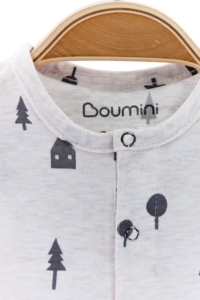 Boumini Beige Baby Shorts Romper - Cotton, Short Sleeve, Pine Forest