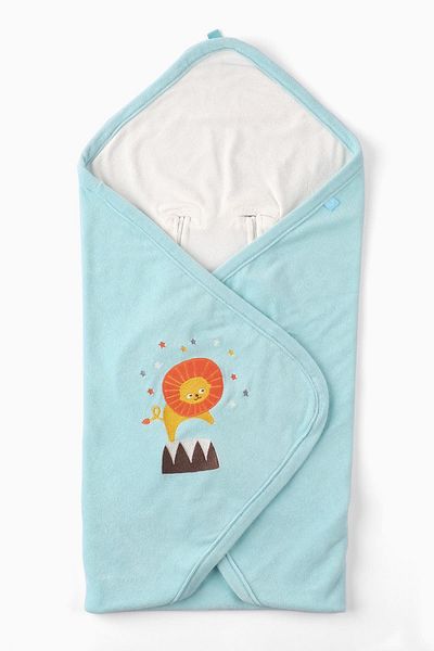 Uygun 90X90 cm Lion Embroidered Pico Baby Stroller - Turquoise Stroller Blanket