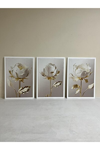 EMYA HOME Pictură pe pânză cu trandafiri albi cu rama din lemn