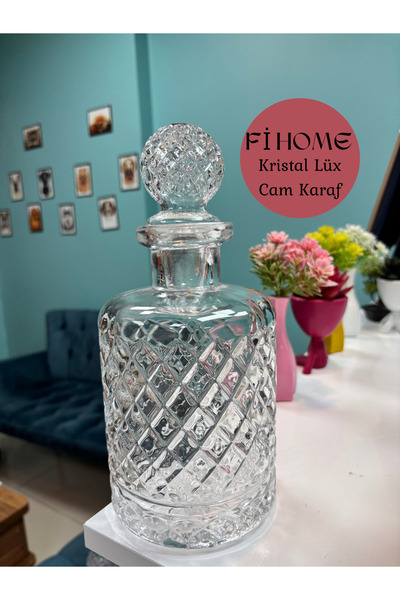 Fİ HOME Karaf Kristal Cam Kapaklı Karaf Cam Sürahi Viski Şişesi