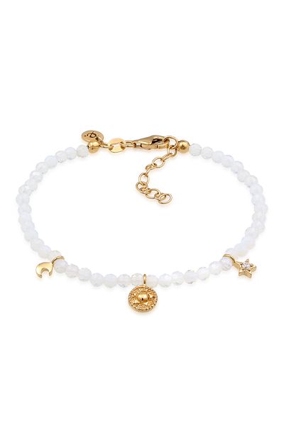 ELLI Armband Mondstein Perlen Sonne Mond Stern Zirkonia Weiß 925 Sterling Silber vergoldet