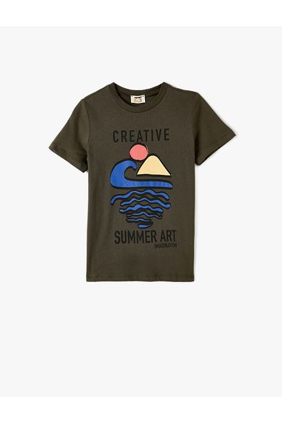 Koton T-Shirt Summer Themed Short Sleeve Crew Neck Cotton