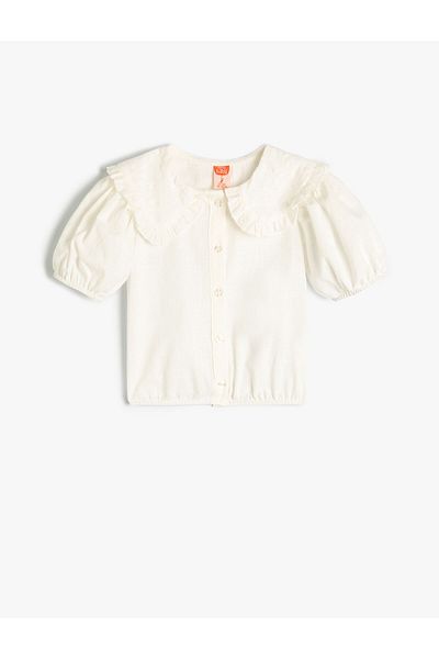 Koton Crop Shirt Široký dětský límec s balónkovým rukávem Bavlna