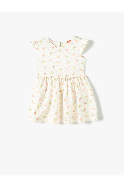 Koton Cotton Crew Neck - Floral Print Ruffle Sleeveless Dress