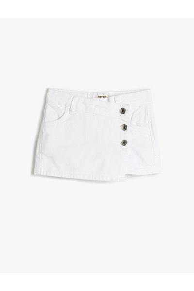 Koton Pantaloni scurți din blugi Fustă Buzunar cu nasturi Bumbac dublu piept Talie elastică reglabilă