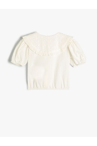 Koton Crop Shirt Široký dětský límec s balónkovým rukávem Bavlna