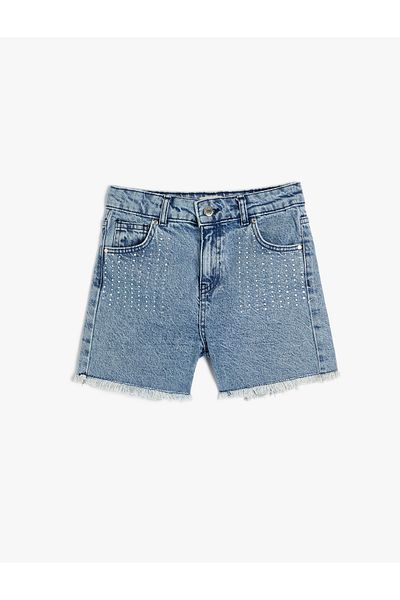 Koton Jeansshorts aus Baumwolle mit hoher Taille und Paillettendetails