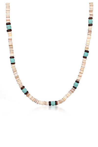 KUZZOI Halskette Herren Howlith Türkis Heishi Beads Surfer Style 925 Sterling Silber