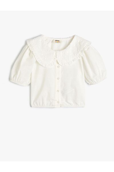 Koton Βαμβακερό πουκάμισο Oversize Crop - Φαρδύ μωρό γιακά και μανίκι από μπαλόνι