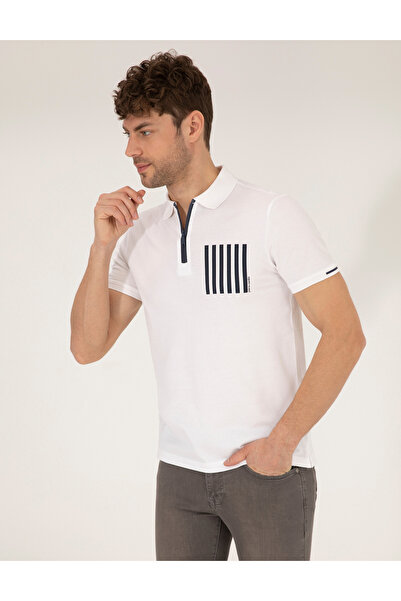 Pierre Cardin Tricou alb cu guler polo cu slim fit fermoare 50263932-VR013