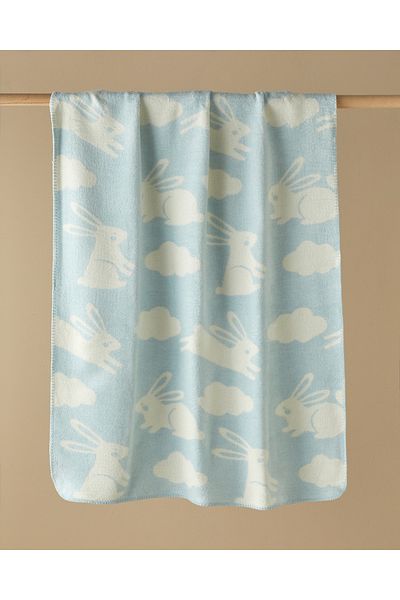 English Home Poffy Bunny Blue Cotton Baby Blanket - 100X120 cm