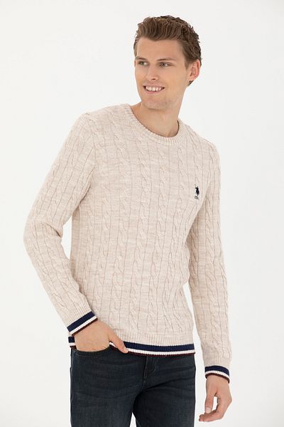 U.S. Polo Assn. Men's Cream Melange Sweater -50277102-VR159 Model