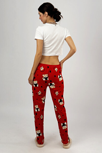 Betimoda Women's Red Teddy Bear Soft Cotton Sleepwear Sweatpants
