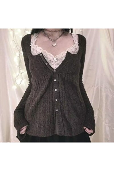 Karakedi Cardigan subțire cu mânecă lungă, cu nasturi, în stil vintage, antracit