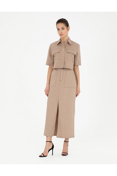 Pierre Cardin Beige Slit Detailed Woven Skirt 50284030-Vr011