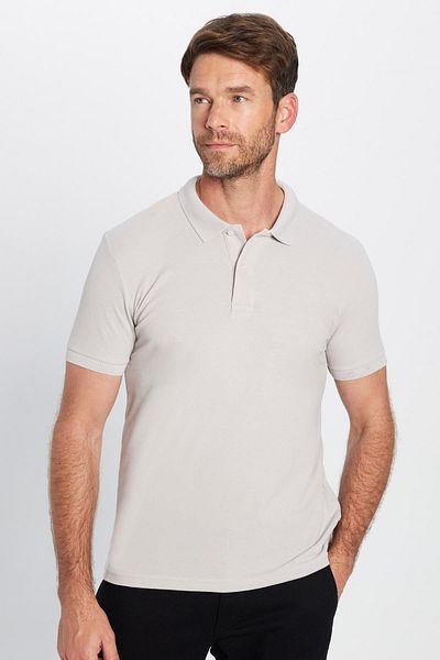 Tudors Men's Slim Fit Slim Fit Cotton Soft Texture Breathable Fabric Non-Curling Collar Gray Polo Collar T-Shirt