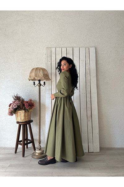 KÜÇÜĞÜM BUTİK Φόρεμα Hijab Khaki Green Flared Poplin